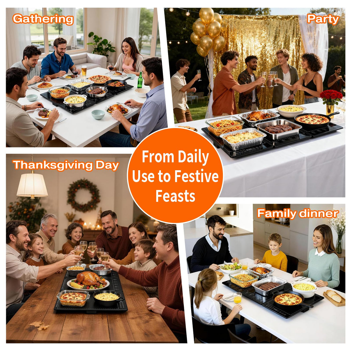 Electric Warming Tray,25"x 15" Food Warmer for Parties Buffet with 10 Temp-Settings, 3-in-1 Warming Mat for Food Built-in Thermostat and Surface Heating, Warming Tray for Parties Buffet,Gatherings
