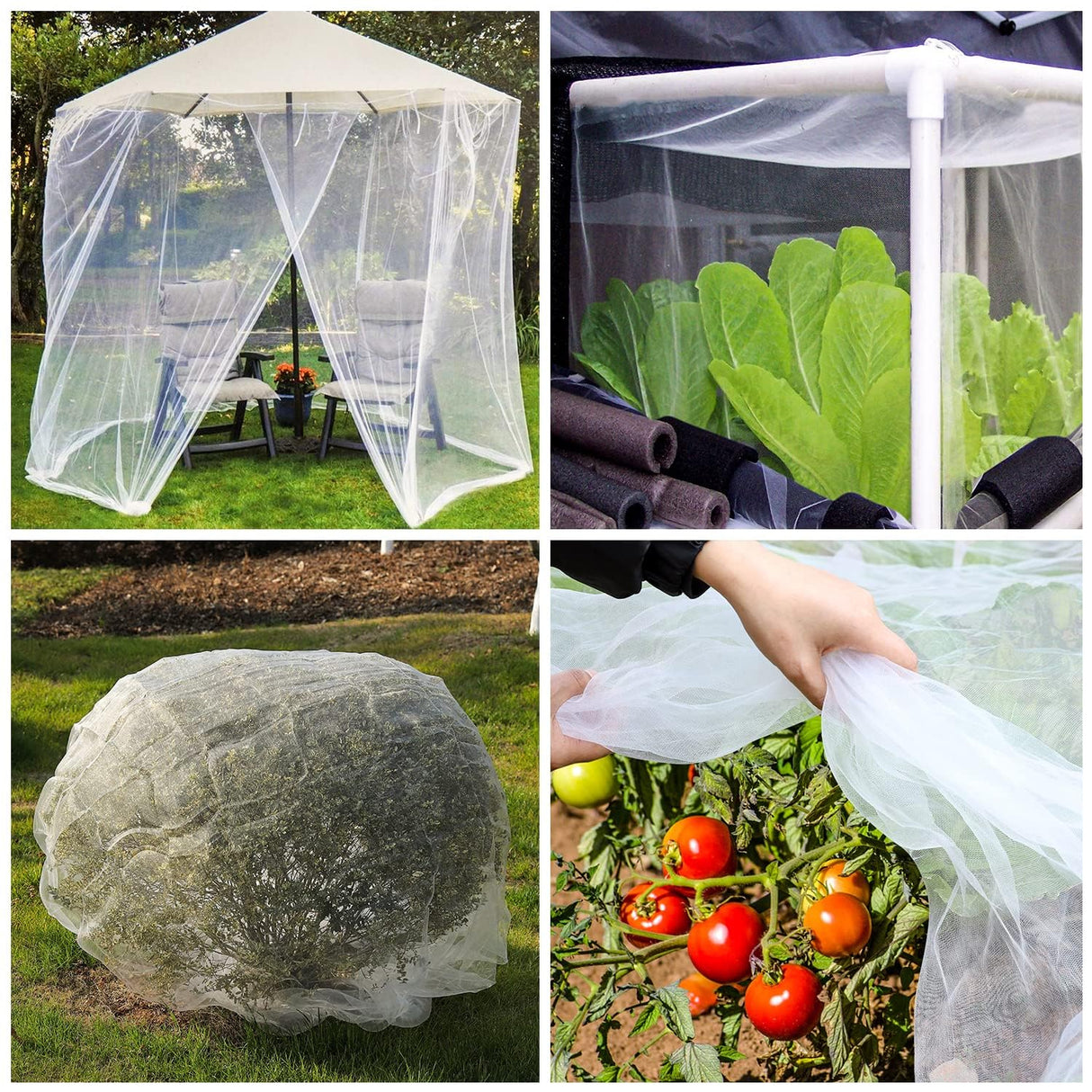 Garden Mesh Netting Kit, 10 * 30FT Ultra Fine Plant Netting Covers with 6 Pcs Garden Hoops & 18 Clips, Row Cover Net Protection for Tree Fruit Barrier Vegetable Fruits Flowers Shrubs Plant Covers Net