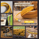IRON FORGE CABLE 2 Pack of 10 Foot Outdoor Extension Cords - 12/3 SJTW Heavy Duty Lighted Yellow Extension Cable Set, 15 AMP