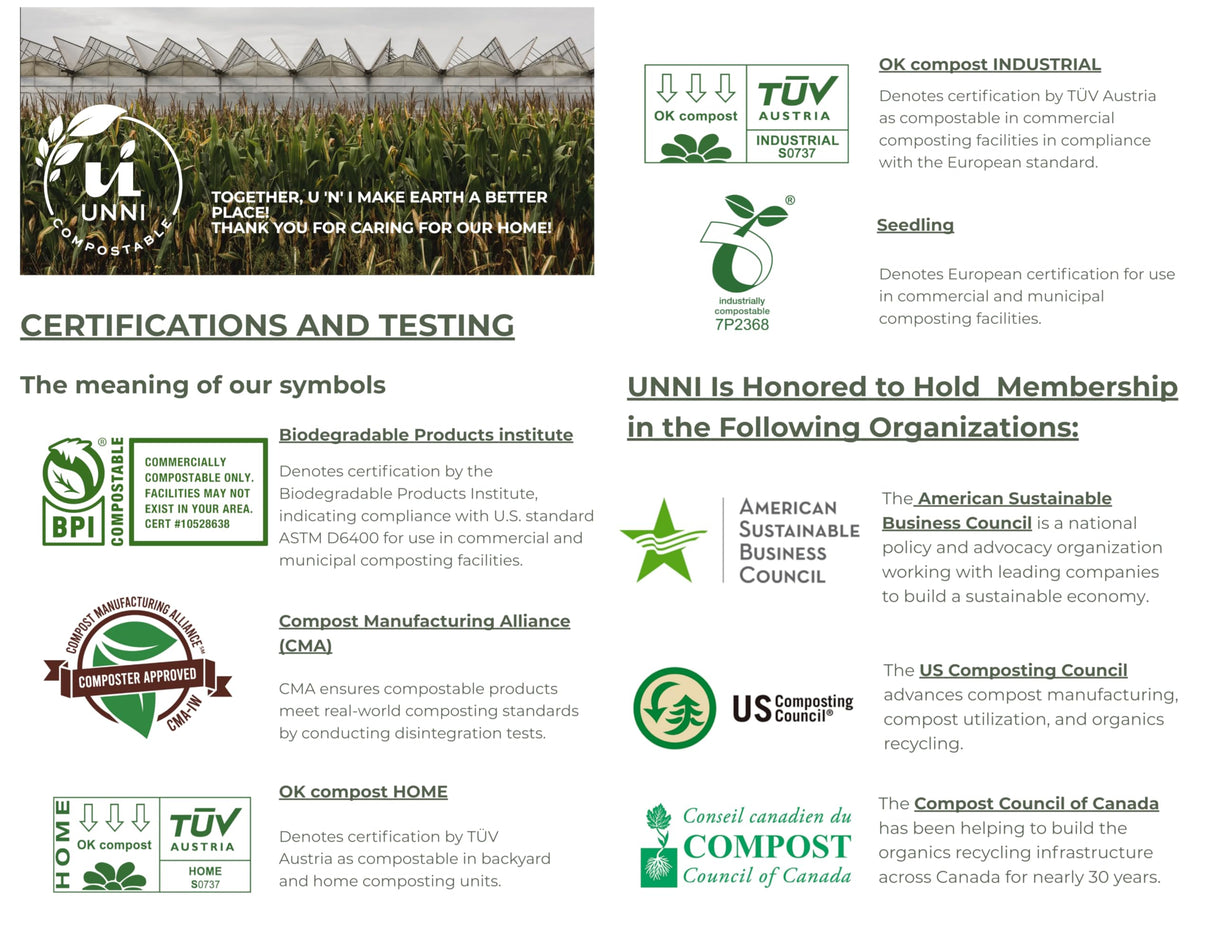 UNNI Compostable Liner Bags, 4 Gallon, 15 Liter, 100 Count, 0.75 Mil Extra Thick, Food Scrap Bags for Small Bins, ASTM D6400, US BPI, CMA and Europe OK compost HOME Certified, San Francisco