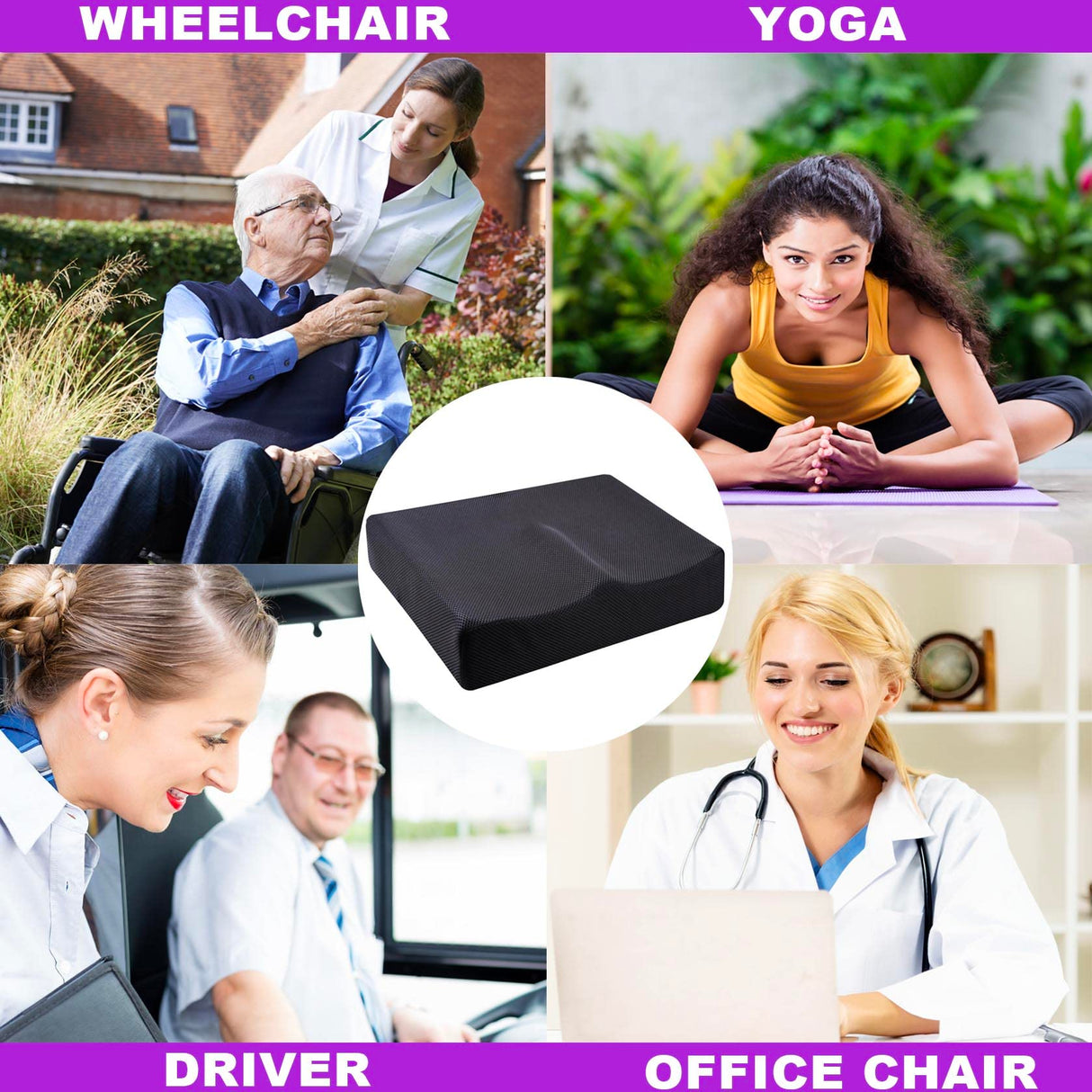 Extra Large Office Chair Seat Cushion, Memory Foam Cushion for Coccyx, Tailbone, Sciatic Pain Relief, Non-Slip Chair Pads for Car, Wheelchair, Gaming Chair