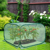 2 Pcs Pop Up Mesh Plant Cover, 35" x 35" x 27.5" Foldable Plant Protector Mesh Plant Enclosure, Garden Net Cage Guard Cover with 8 Ground Stakes for Protecting Plant Vegetable Fruit from Birds Insects