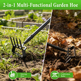 Garden Hoe with Rake, 37-82" Adjustable Long Handle Stirrup Weeder Hoe & 4-Tine Cultivator, Heavy Duty Scuffle Loop Hoe for Fast Weeding, Soil Loosening, Flower Beds, Vegetable Gardens