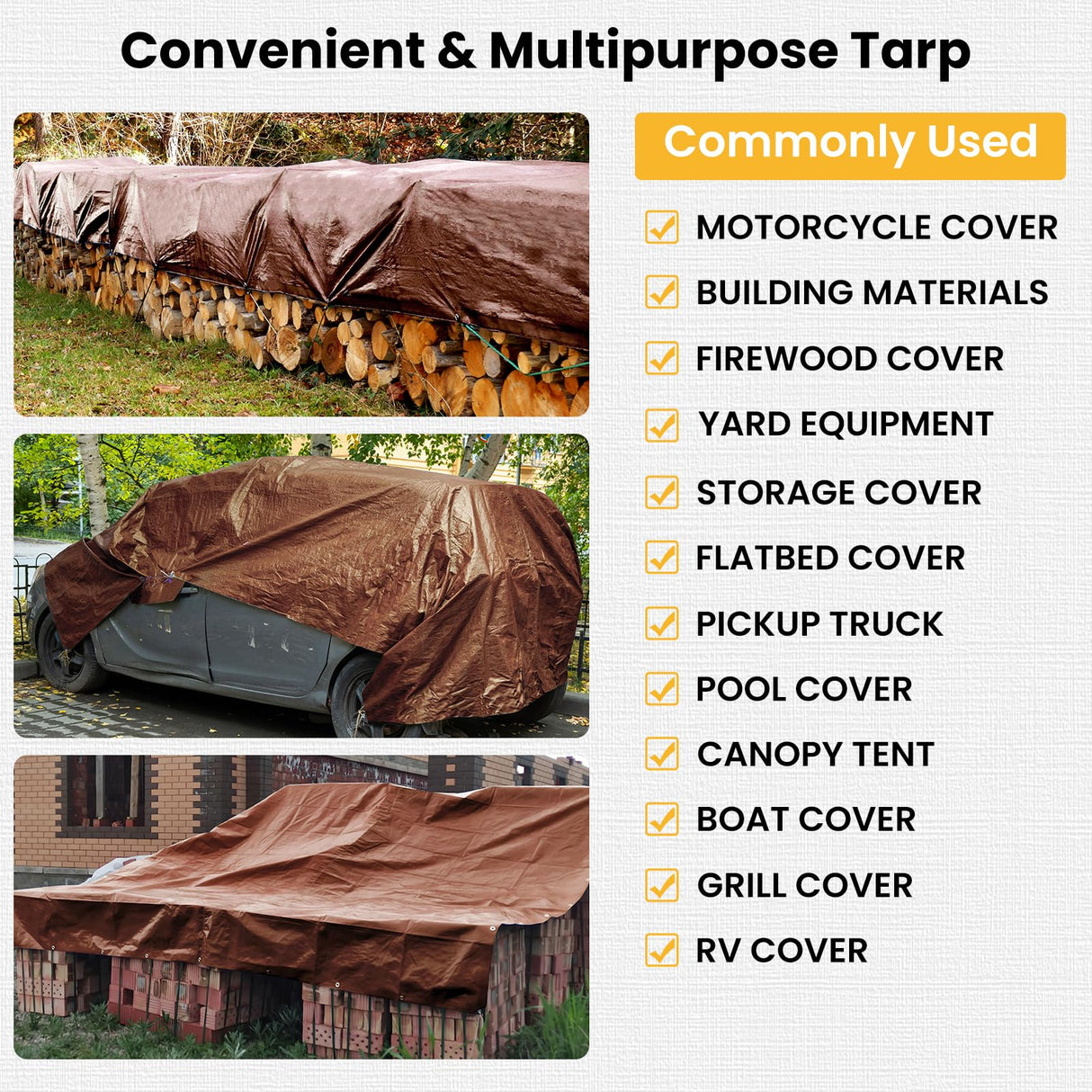 Winpull Tarp 10x20FT, 16 Mil Heavy Duty Large Tarps, Waterproof Tarp with Brass Grommets and Reinforced Edges, UV Resistant, Tear&Fade Resistant Poly Tarp for Outdoor Camping Pool Car Tent