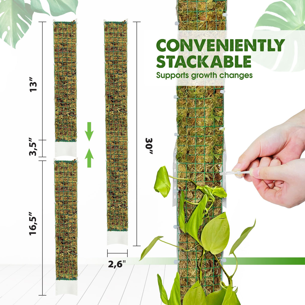 DUSPRO 2 Pack 16.5" D-Shaped Plastic Stackable Moss Poles