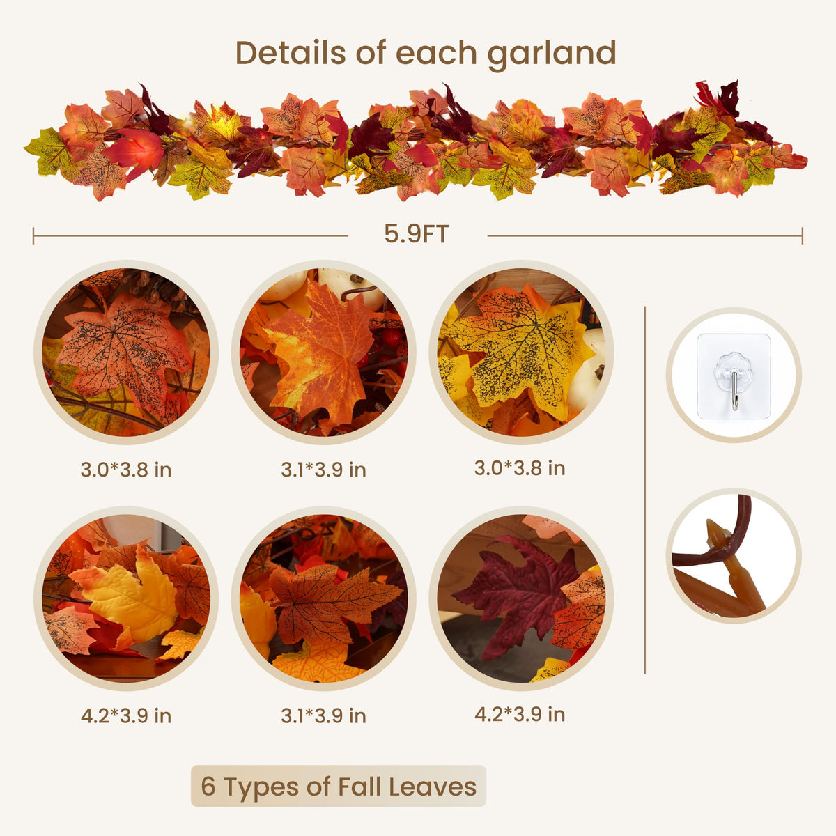 CQURE 2 Pack Fall Leaf Garland, Artificial Fall Vines Autumn Garland Fall Maple Leaves Thanksgiving Decor for Home Wedding Fireplace Christmas