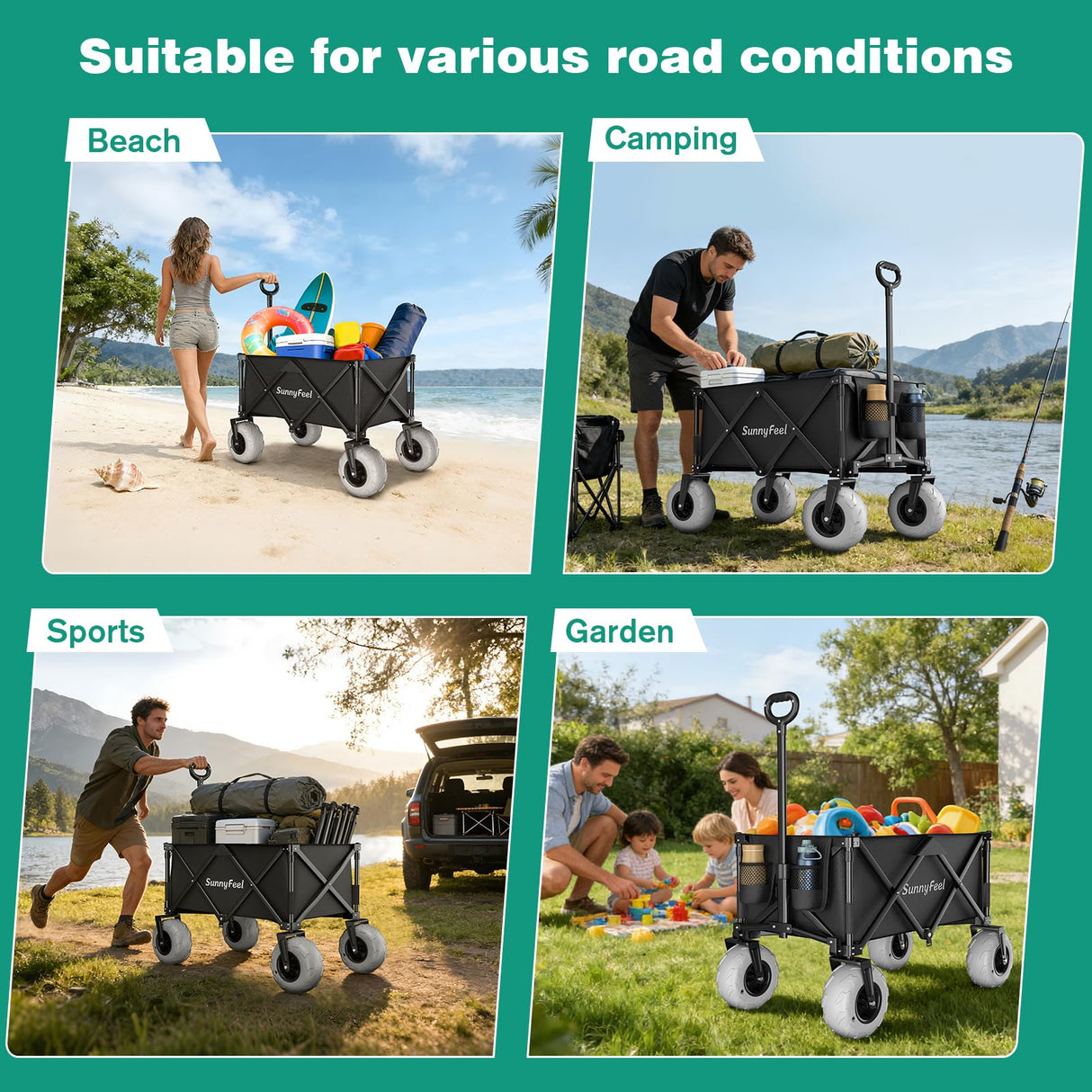 SUNNYFEEL 550LBS Beach Wagon with Big Wheels for Sand - 200L Heavy Duty