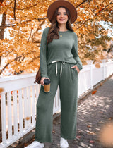 Sampeel Womens Pajama Sets Crewneck Lounge Pjs Two Piece Outfits Family Christmas Pajamas Matching Sets Comfy Clothing Winter Outfits Fall Clothes 2025 Green M