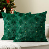 Softalker Christmas Throw Pillow Covers 22 x 22 Inch Set of 2, Xmas Winter Christmas Tree Faux Fur Cushion Covers, 3D Embroidered Pillow Cases for Couch Bedroom Living Room Decor, Green