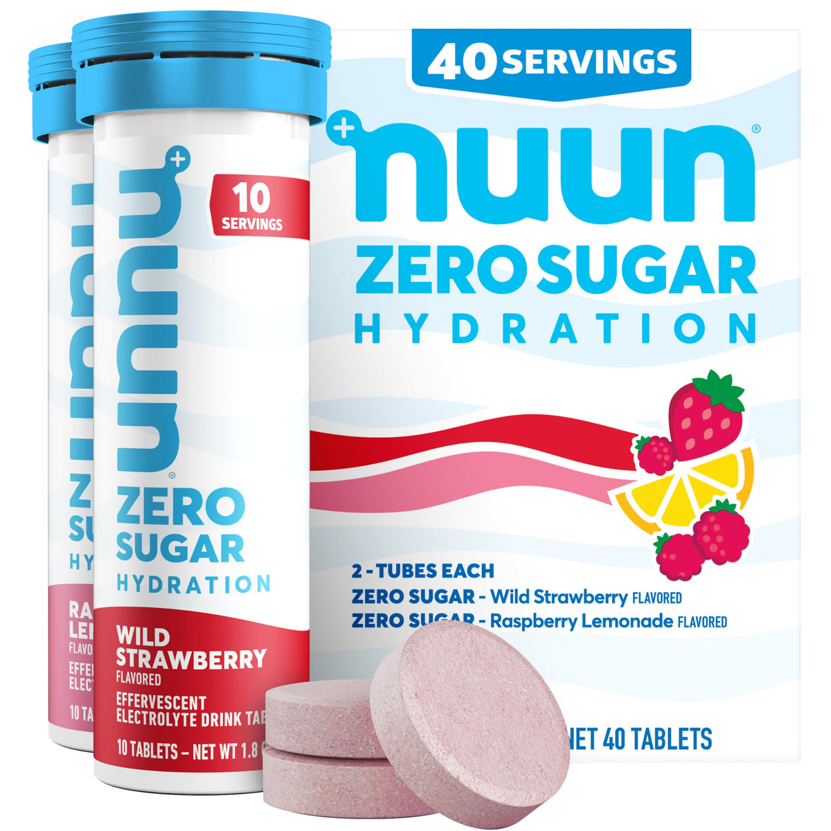 Nuun Zero Sugar Hydration Electrolyte Tablets, GF & Vegan, Mixed Berry, 4PK