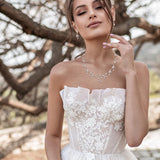 Clear Cubic Zirconia Leaf Vine Wedding Prom Jewelry Set for Bride Women