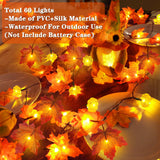 3 Pack&Timer-Fall Garland with Pumpkin Lights Halloween Fall Decorations for Home,30Ft 60LED Halloween Lights Patented Enlarged Maples Leaf Battery Operated Thanksgiving Decor Indoor Outdoor Christmas