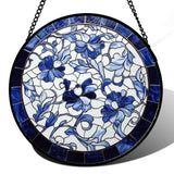 AMDERVEN Stained Glass Window Hanging, Blue and White Abstract Flowers Sun Catcher for Door Home Decor Suncatcher Christmas Mother's Day Birthday Gifts for Women Men Mom and Nana 9.8 in