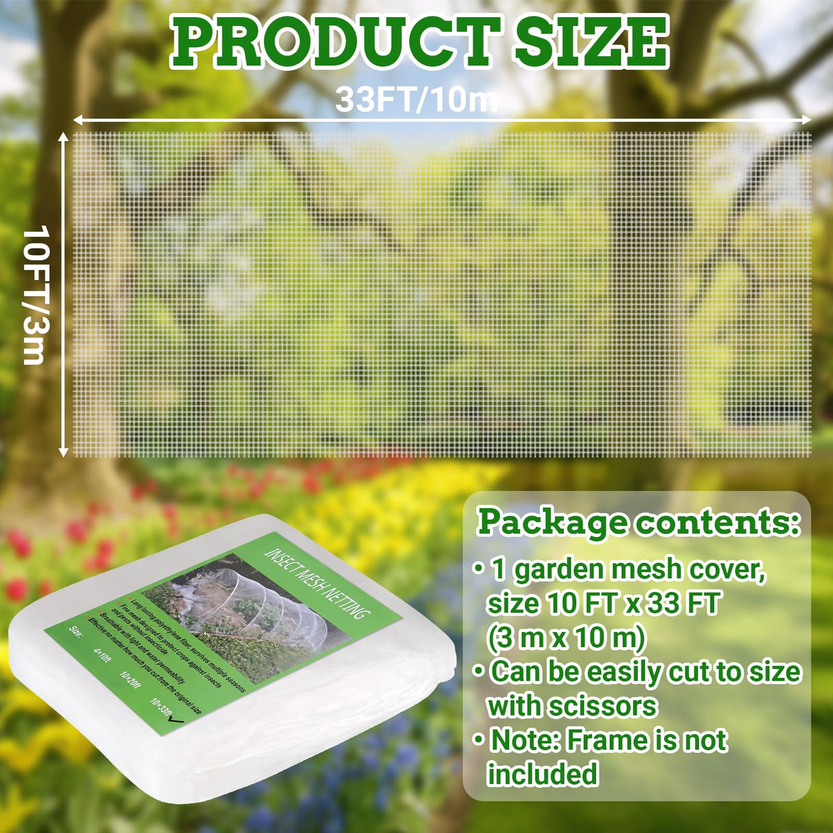 Ultra Fine 10'x33' Garden Netting,Pest Barrier & Bird Netting, Plant Mesh Net Row Cover for Garden,Greenhouse,Patio,Raised Beds, Protecting Vegetables, Flowers, Trees