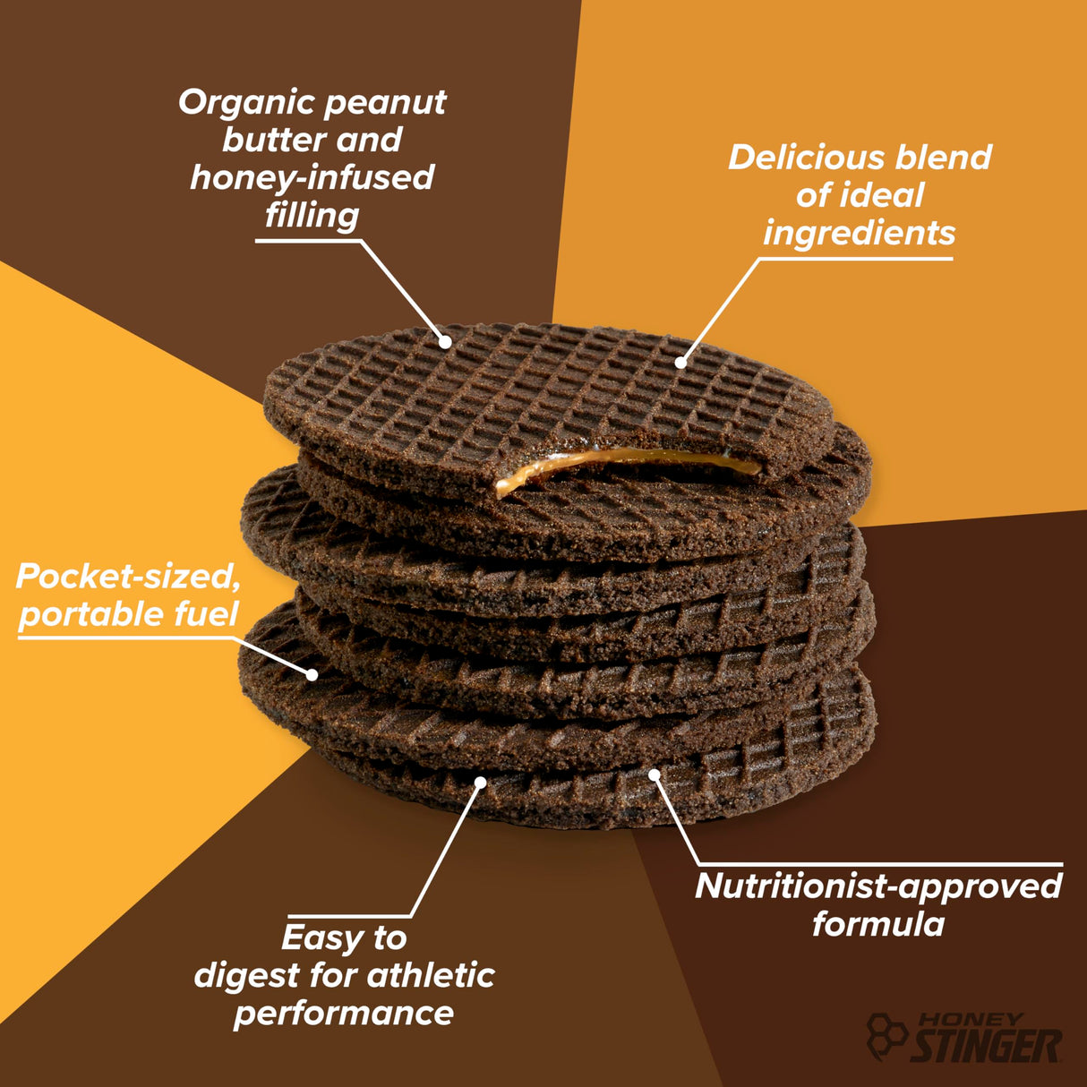 Honey Stinger Organic Peanut Butter Chocolate Waffle, Energy Stroopwafel for Exercise, Endurance and Performance, Sports Nutrition for Home & Gym, Pre & During Workout, 16.96 Ounces (Pack of 16)