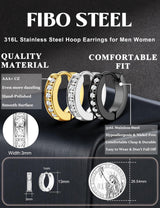 316L Stainless Steel Hoop Earrings for Men Women Hypoallergenic Cubic Zirconia Silver/Black/Gold Hoop Huggie Cartilage Earrings for Women Men Hoops 13mm Outer diameter