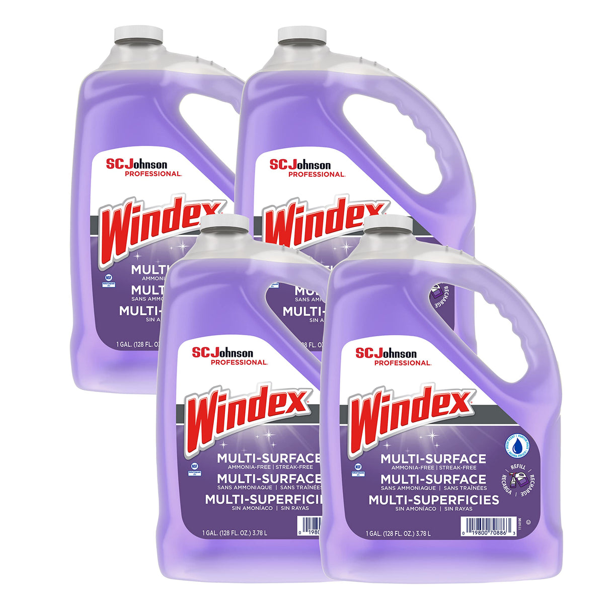 SC Johnson Professional, Windex Ammonia-Free Glass, Window & Surface Cleaner Refill, 1 gallon/128 Oz (Pack Of 4)