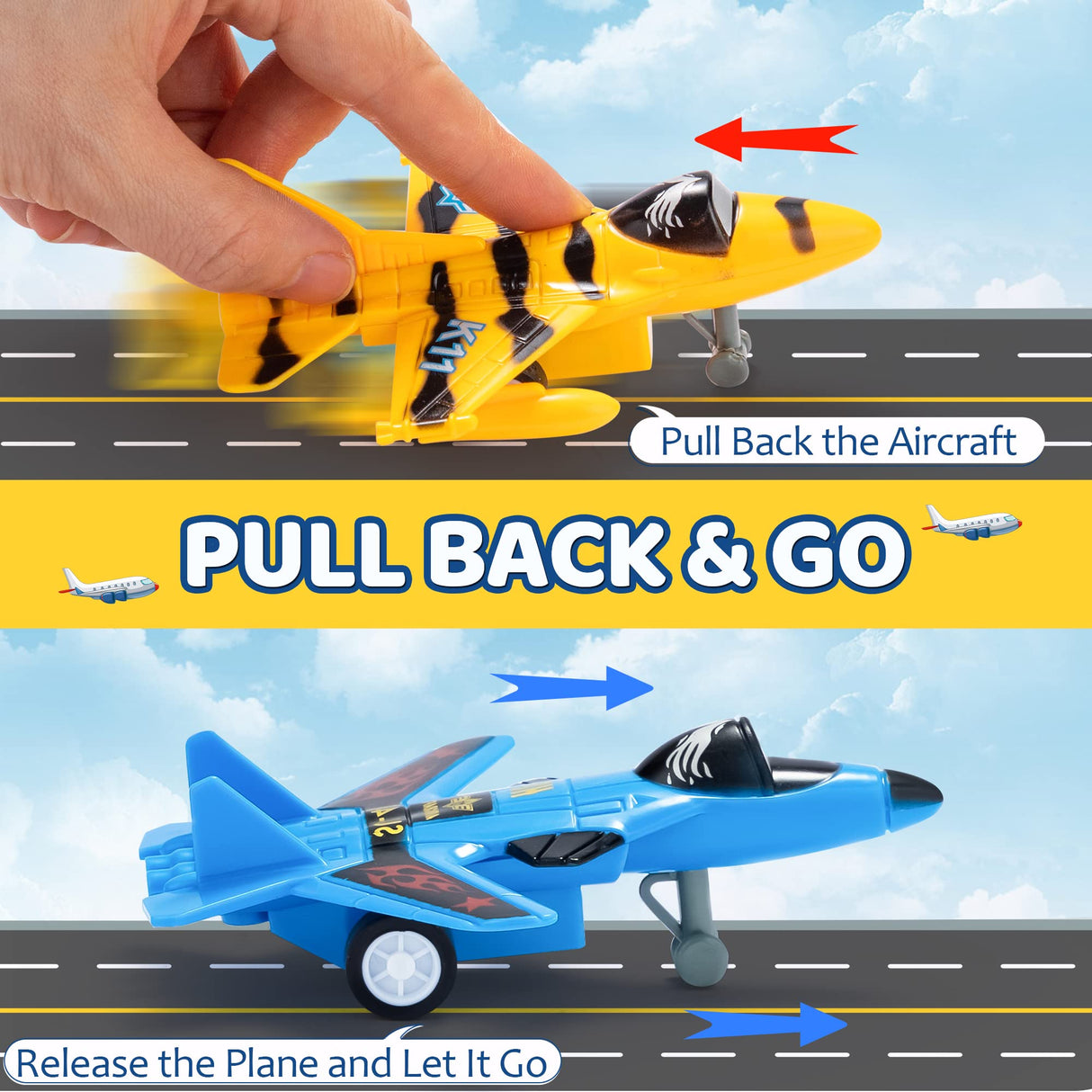 JOYIN 16 Pcs Pull Back Airplane Toys, Boys Plane Playset, Aircraft Incl Helicopter, Fighter, Bomber, Gifts for Toddler Kids 3+ Years Old, Christmas Kids Gifts, Treasure Box Toys for Classroom