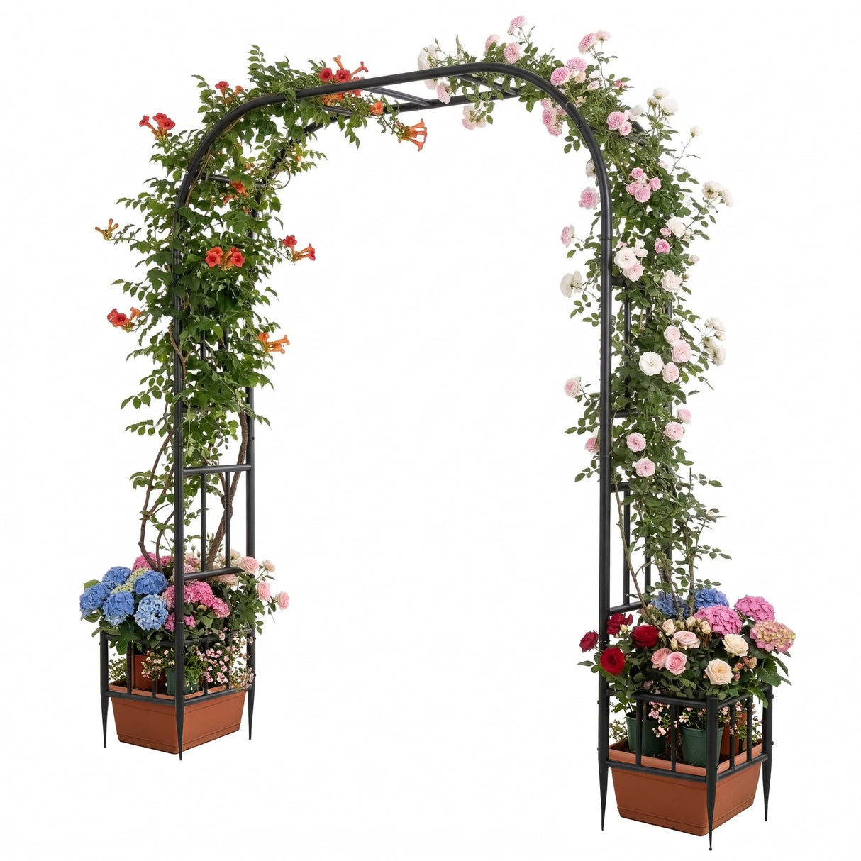 GARDFANCY Garden Arch with Planter Boxes, Metal Arbor Trellis for Climbing Plants Outdoor, Heavy Duty Iron Archway for Wedding Ceremony Party Backyard Lawn Patio Decor, Black