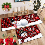 JWXCBIM Let It Snow Christmas Snowman Kitchen Rugs and Mats Set of 2, Buffalo Plaid Winter Snowflake Xmas Holiday Home Kitchen Decor Floor Mats, Washable Non-Slip Sink Carpet 17x30+17x47 Inches