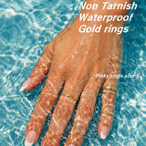 GoldGifts Non Tarnish Gold Chunky Rings Set for Women Men, 14K Gold Plated Pinky Rings Size 3.5 Statement Dome Rings Stacking Eternity Wedding Band Jewelry