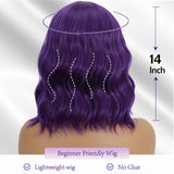 Mxayhnajxl Dark Purple Wigs with Bangs for Women 14 Inch Short Wavy Bob Wigs Synthetic Bob Wig Curly Wig Heat Resistant Colorful Wavy Wig Cosplay Wigs For Daily Party Halloween