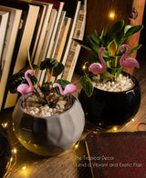 PEGZOS Mini Flamingos Figurines with Stakes - Set of 4 Small Flamingos Garden Gifts for Women Resin for Flower/Plant Pot Decorations - Miniature Fairy Garden