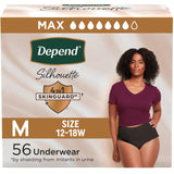 Depend Silhouette Adult Incontinence & Postpartum Bladder Leak Underwear for Women, Maximum Absorbency, Medium, Black, 56 Count (2 Packs of 28), Packaging May Vary
