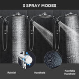 Veken 11.8" Rain Shower Head with Handheld, High Pressure Handheld Shower with Multi Spray Modes, Rainfall Combo with Metal Extension Arm, Detachable Dual Showerhead, Bathroom Decor, Chrome Silver