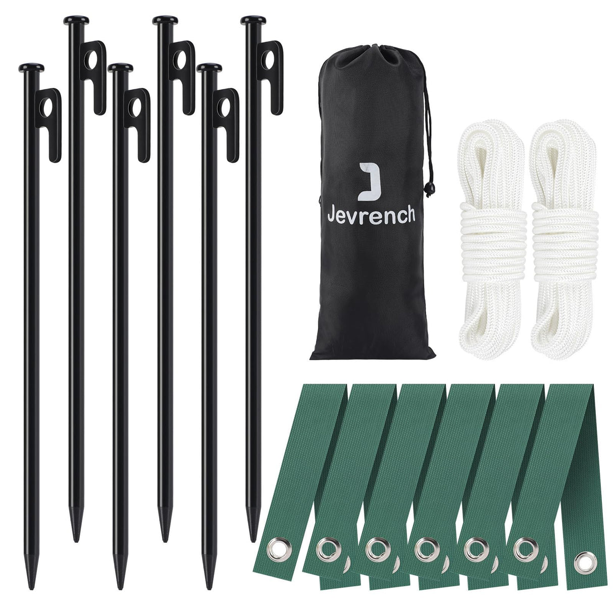 Jevrench Tree Stake Kits, Heavy Duty Tree Stakes and Supports Kits for Young Trees Against Bad Weather, 6 Pcs Tree Stake, 6 Pcs Tree Straps, 2 x 32.8 FT Rope