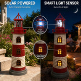 Large Garden Statues 23" Coastal Garden Decor for Outside - Lighthouse Solar Lights Outdoor Waterproof Patio Lawn Yard Decorations, Unique Housewarming Gift Garden Gifts for Family Friends (Red)