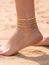 CTEEGN Anklets for Women, 14K Gold Plated 6 Pcs Layered Dainty Anklet Set - Tarnish Resistant Waterproof Brass Ankle Bracelet with Cuban Box Rope Figaro Snake Paperclip Chain, Adjustable 8.5"+2"
