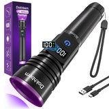 Dokhbem 365nm UV Flashlight Rechargeable, Black Light Flashlight with LCD Display, Powerful Ultraviolet Lights for Pet Urine Detection, Resin Curing, Rockhounding, Scorpion, Uranium Glass, A/C Leak
