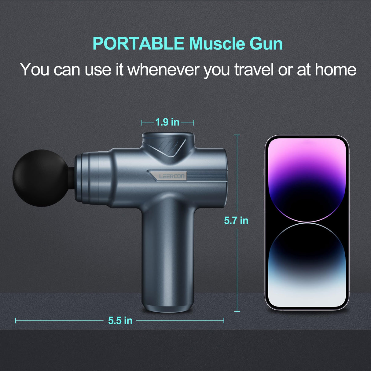 LEERCON Mini Massage Gun, Compact Deep Tissue Massager, 6 Speeds, 4 Heads, Fashion Lighting, Ideal Gift for Men & Women (Blue)