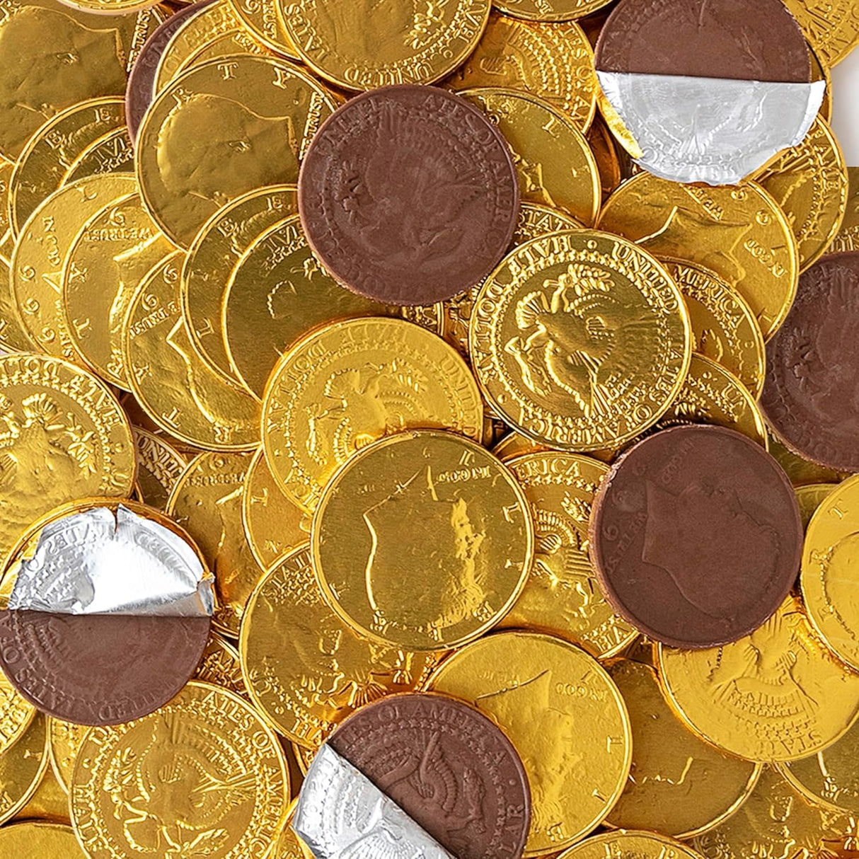 Holiday Gold Half Dollar Chocolate Coins 1LB. Milk Chocolate Coins for Birthdays, Christmas, Halloween or any ocasion. Half Dollar Gold Foil Coins, Pieces Individually Wrapped (1 Pound)