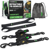 Rhino USA Retractable Ratchet Straps (2-Pack) - 1 Inch x 10 Feet (1,209lb Break Strength) - Auto Self Retracting Tie Down Straps for Truck, Cargo Trailer, Motorcycle, ATV, UTV - Black