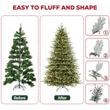 Hykolity 7.5 ft Prelit Artificial Christmas Tree, 2933 PE&PVC Branch Tips, 450 Warm White LED Lights, Metal Stand and Hinged Branches