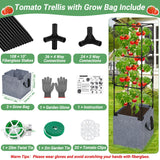 Qinzave 3 Pack Square Tomato Cages with Grow Bags, 42.5 Inch Stable Square Tomato Planter Support Stakes Kit for Garden, Tomato Cages Trellis Pots for Spring Climbing Vegetables Fruits Vines Flowers