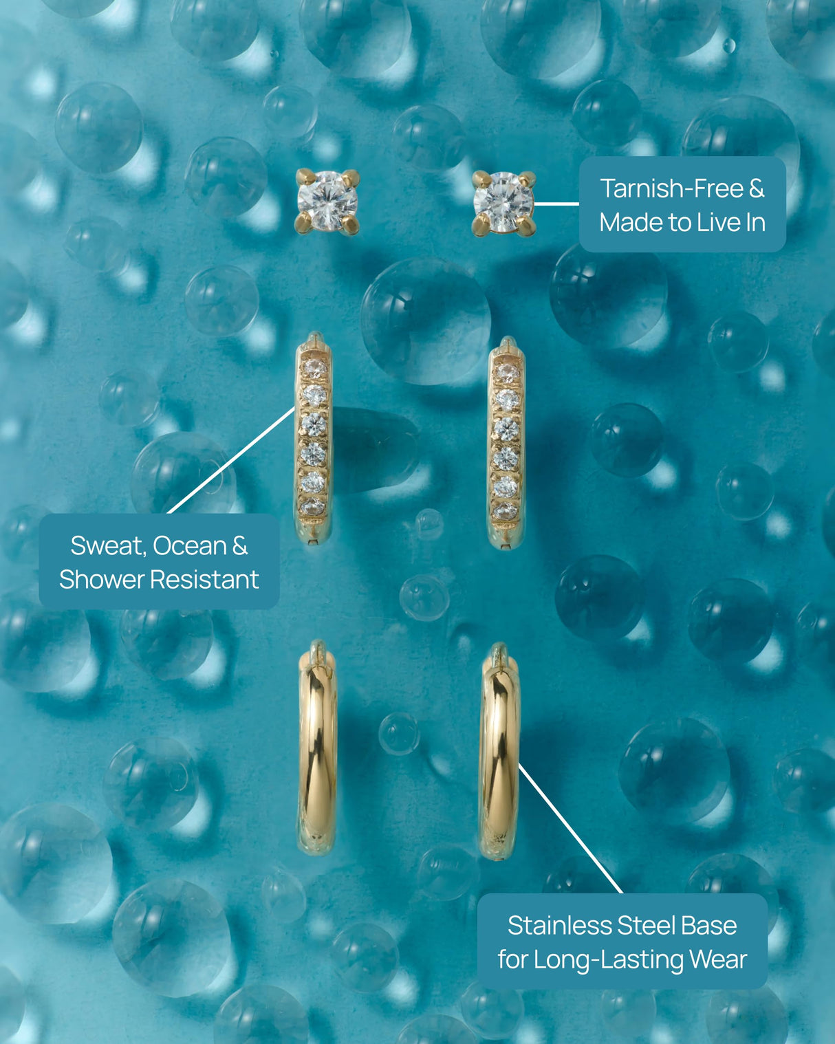 PAVOI CZ Huggie Set, Yellow Gold, Size 3 Millimeters, 12 Millimeters