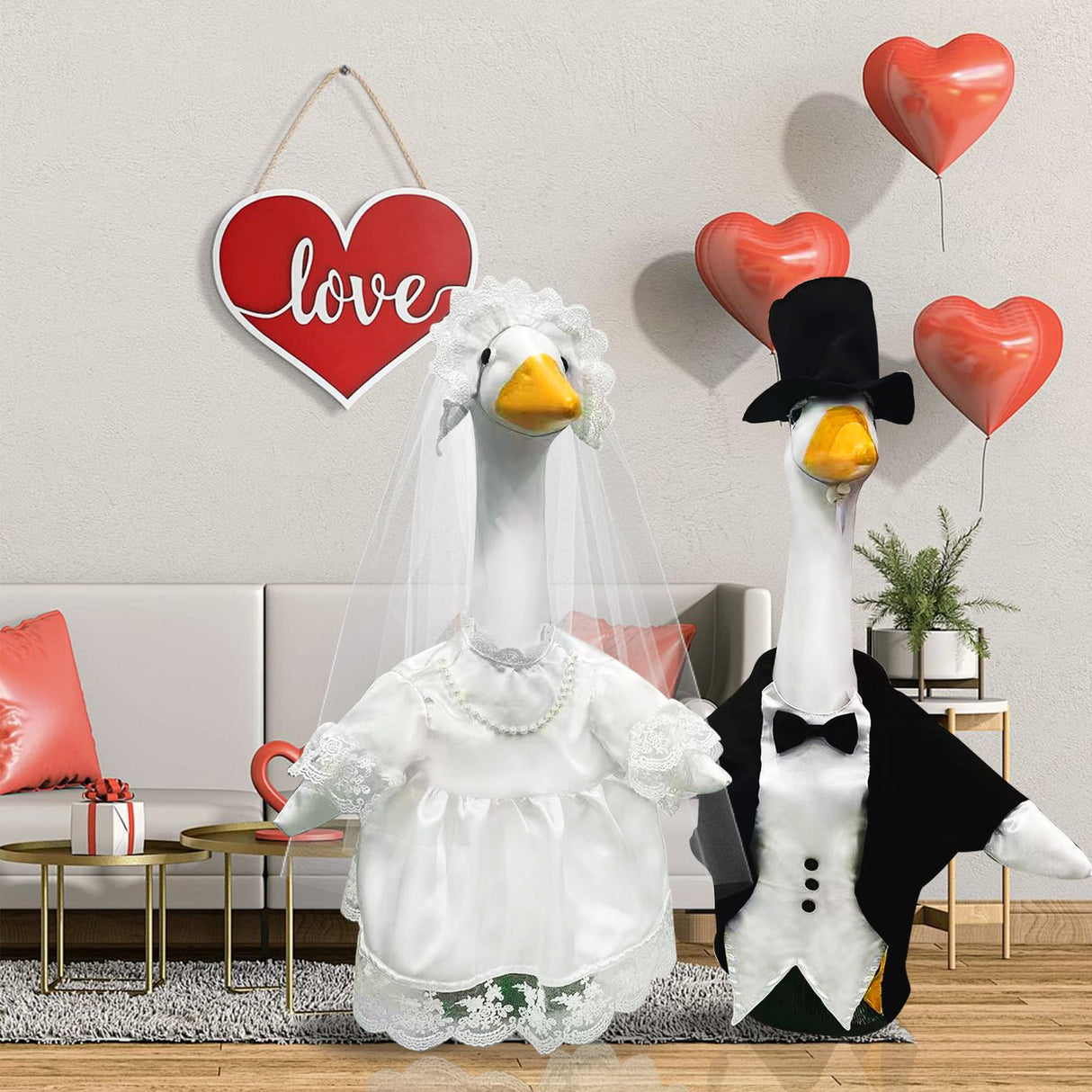Frebento 2 Sets Porch Goose Wedding Outfit for 23'' Goose, Goose Couple Bride Groom Tuxedo Suit, Wedding Decor Gift for Couples Bridal Shower Party