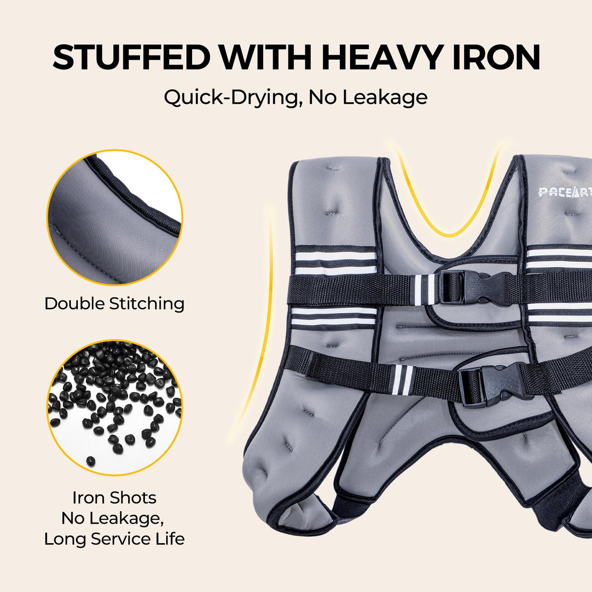 PACEARTH Weighted Vest,4lb/6lb/10lb/12lb/16lb/20lb/25lb/30lb Weight Vest with Reflective Stripe, Body Weight Vests Adjustable for Men, Women Workout, Strength Training, Running, Walking, Jogging