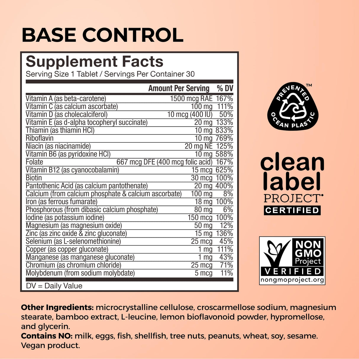 HUM Base Control - Daily Women's Multivitamin & Minerals w/B Complex, Vitamin C, 22 Micro-Nutrients + Iron & Biotin to Support Pre-Menopause Women - Non-GMO & Gluten-Free (30 Tablets)