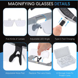 YOCTOSUN Magnifying Glasses with Light, Head Magnifier Glasses with 5 Detachable Lenses 0.75X-4.0X and 3 LED Lights, Eyeglasses Magnifier for Close Work Jewelry Crafts Hobby