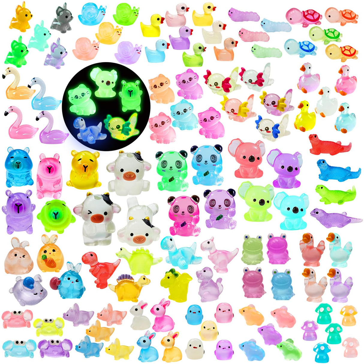Meediock 150 Pcs Mini Resin Animals Variety Pack Tiny Animals Miniature Figures Luminous Figurines for Dollhouse Micro Landscape Aquarium Potted Fairy Garden DIY Decor