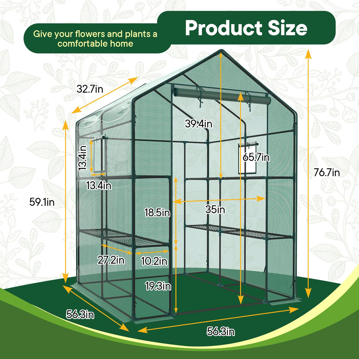 OLIXIS Outdoor Greenhouse, Walk-in Greenhouse with 2 Tier 8 Plant Shelves, Durable PVC Cover, 56"x56"x77" Portable Greenhouses for Outdoor Garden, Patio, Porch, Backyard Green Houses, Green