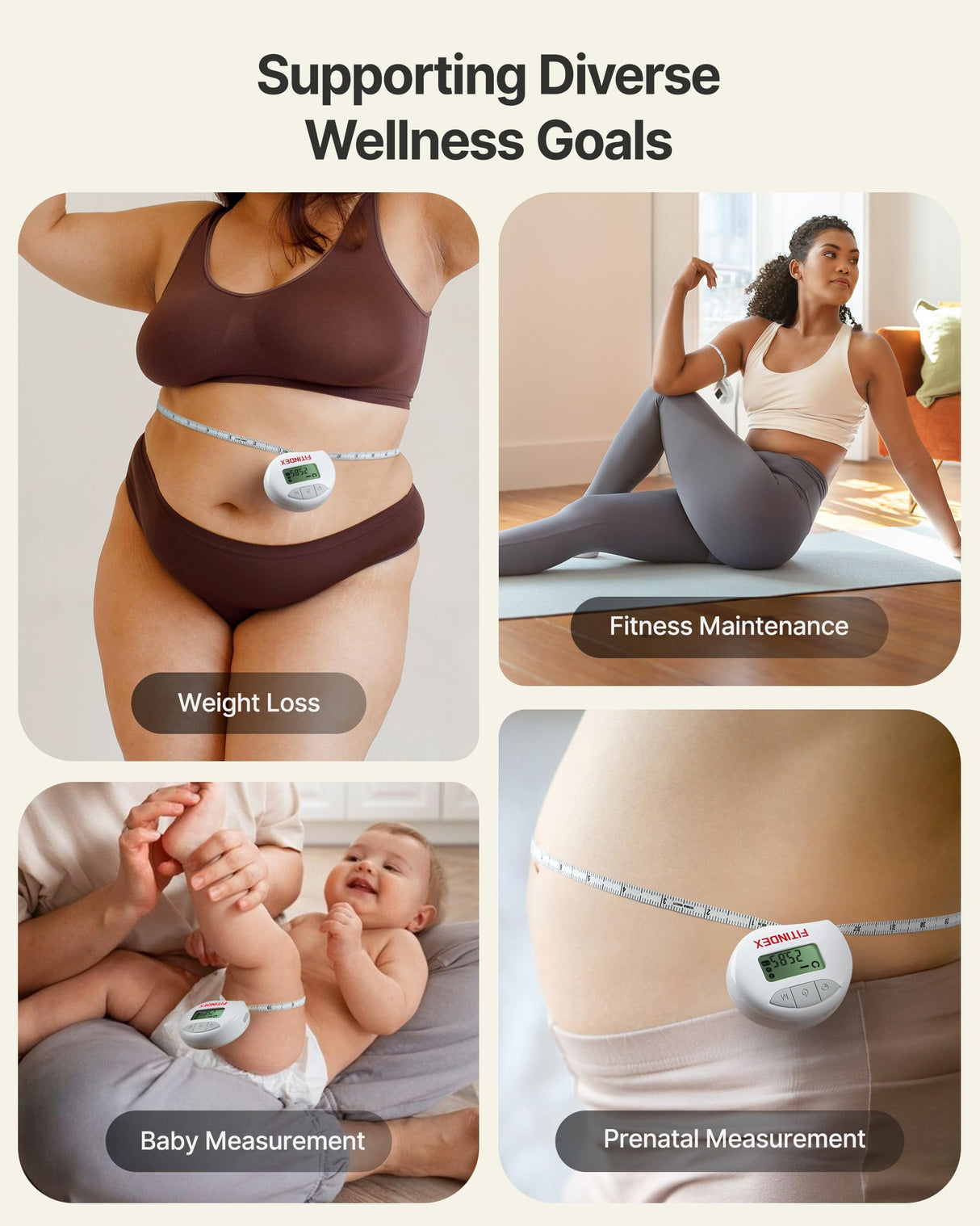 FITINDEX Body Measuring Tape, Accurate Bluetooth Measuring Tape for Body Measurements, Smart Body Tape Measure Retractable with 12 Body Parts Measure for Weight Loss Fitness Muscle Gain, Sync with APP