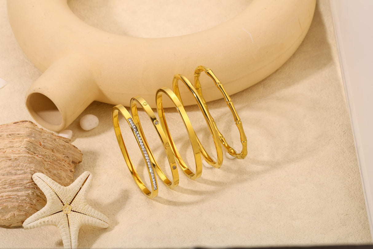 Camhanno Gold Bangle Bracelets for Women Trendy Waterproof - 18K Gold Plated Stackable Bamboo Style Stainless Steel Bracelets Non Tarnish Fashion Jewelry Gifts for Women