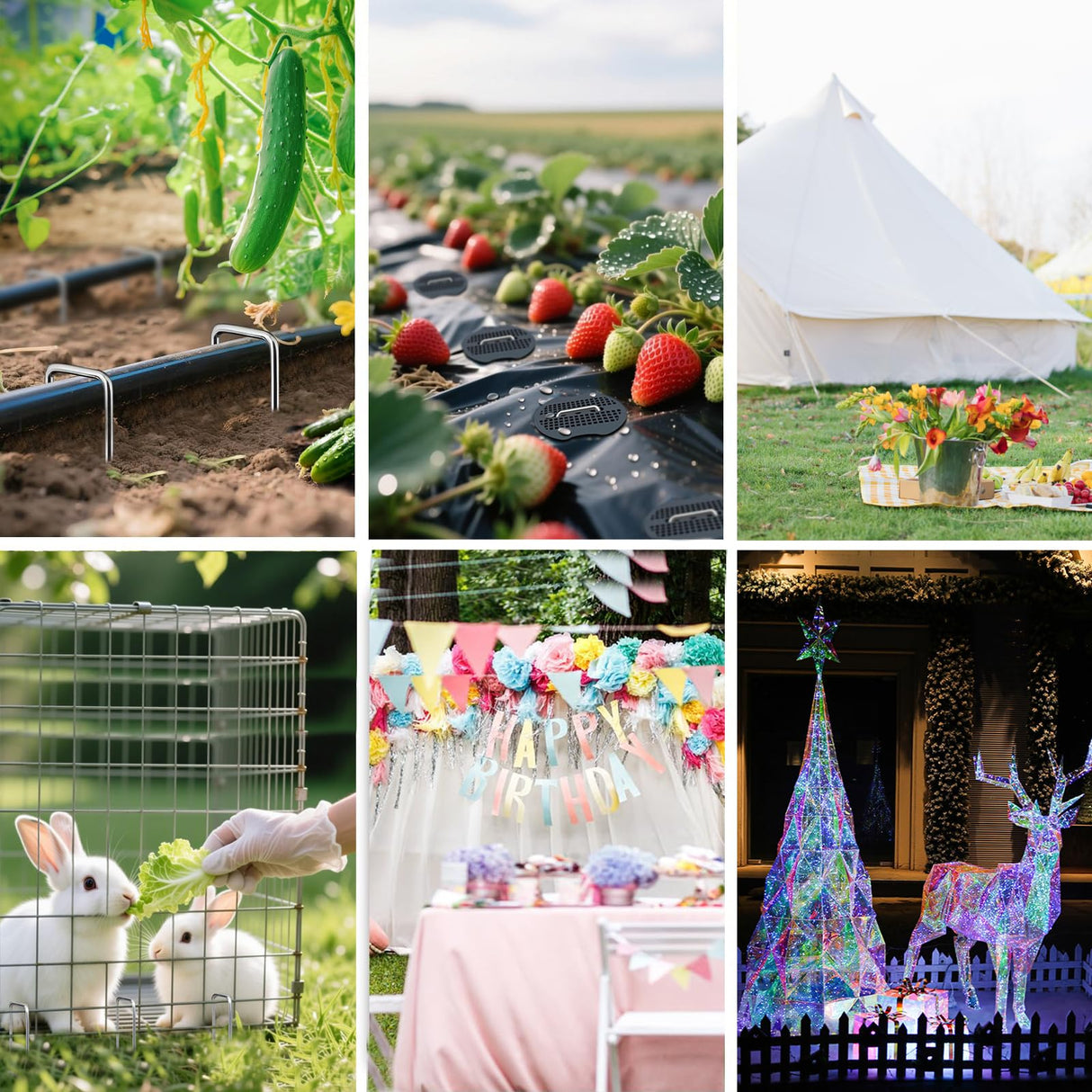 YACOO 6 Inch Landscape Staples Set, 11 Gauge Galvanized U-Shaped Garden Stakes (100 Pack) with 100 Gaskets, Hook Tool & Rubber Mallet for Weed Fabric & Landscaping