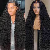 26Inch Deep Wave Lace Front Wigs Human Hair Glueless 13X6 deep Wave HD Lace Frontal Wigs 200% Density Brazilian Curly Human Hair Pre Plucked with Baby Hair Curly Lace Front Wig