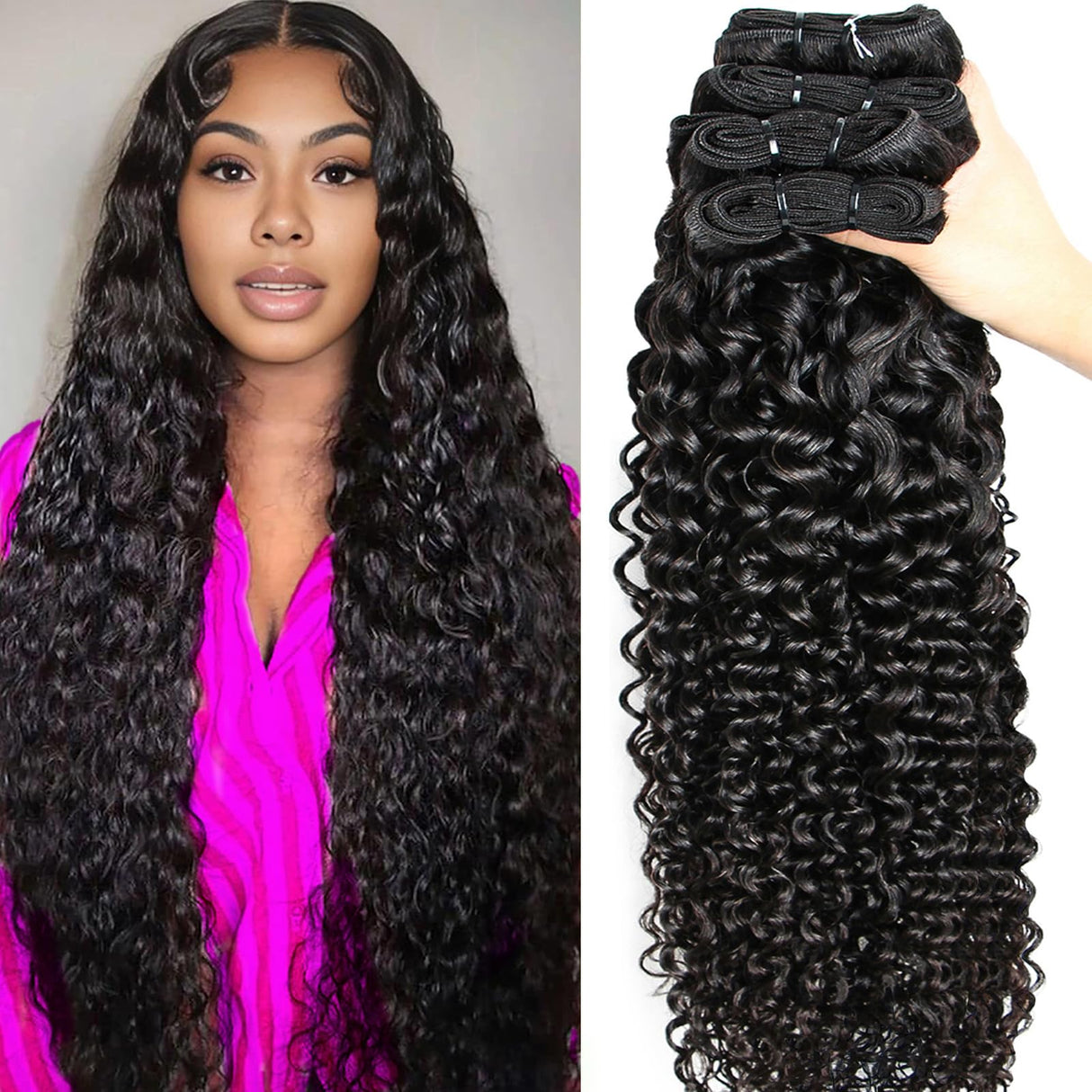 Human Hair Bundles 12A Water Wave Human Hair Bundle 26 24 22 20 inch Wet and Wavy Double Weft Burmese Curly 4 Bundles Hair Extensions Natural Deep Wave Bundle for Women